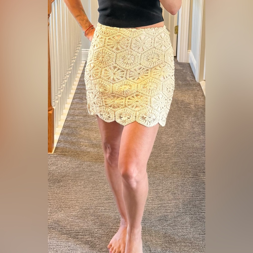 INA- Elegant Cream Crochet Skirt